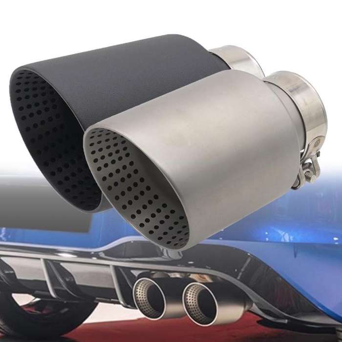 Car Inclined Stainless Steel Muffler Exhaust Pipe, Size: 76x101mm Black