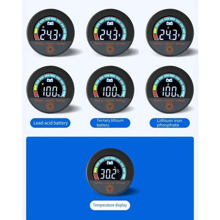 DC 8-100V Lithium Lead-acid Battery Circular Digital Display Meter, Specification: Embedded Insta...