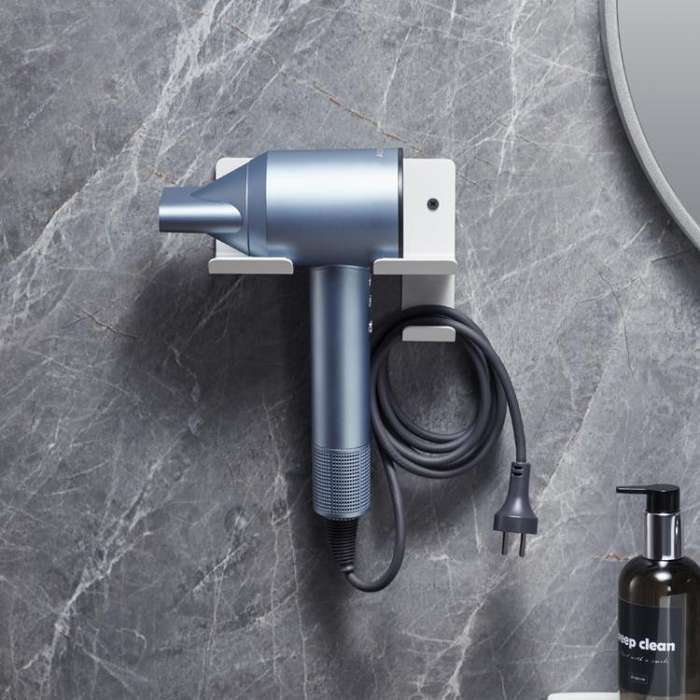 Wall-Mounted Hair Dryer Holder with Cord Organizer Bathroom Storage for Blow Dryer(White)