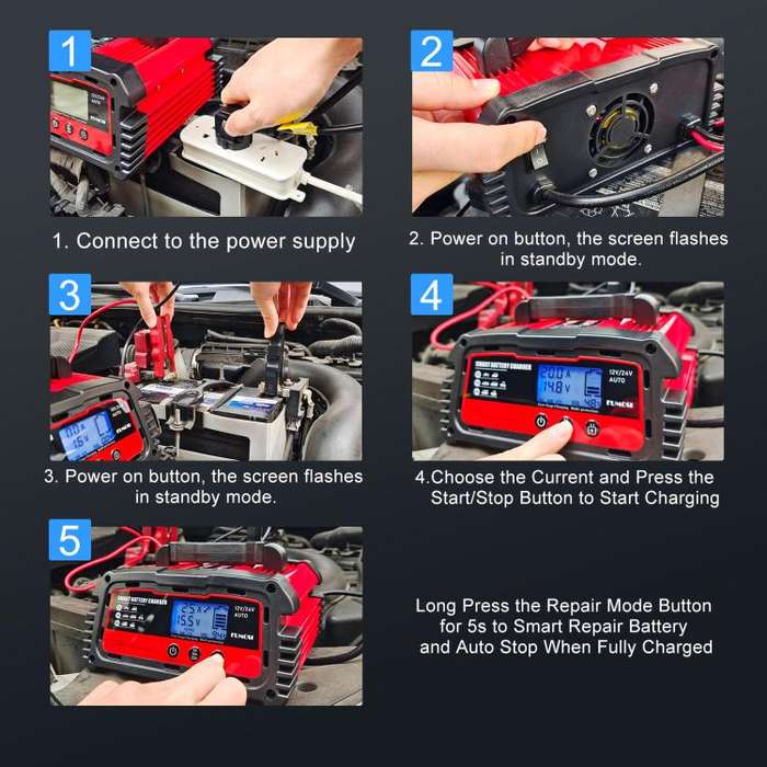 DMD 12V/24V Universal Intelligent Pulse Repair Battery Charger(US Plug)