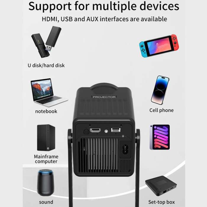 K300 Home 1080P Wireless Projector Mini 4K HD Smart Projector UK Plug(Black)