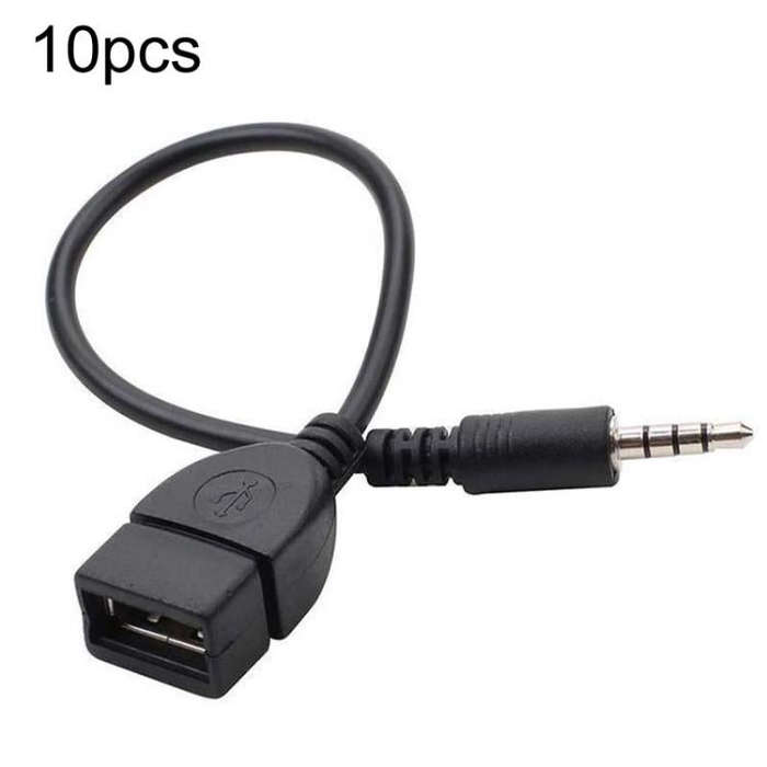 10pcs 3.5mm Male Round Head To USB 2.0 Female USB Disk Car MP3 Data Transmission Cable(Black)