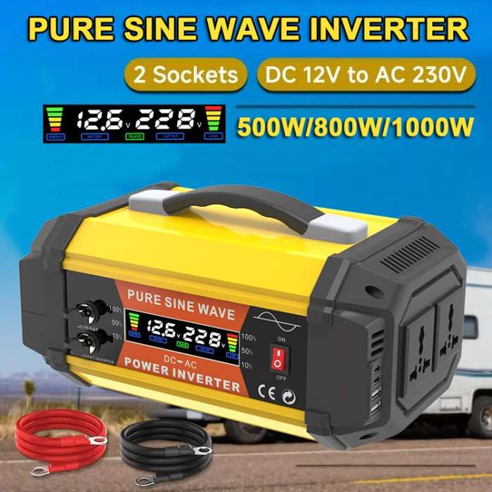 Gurxun Pure Sine Wave Inverter With Dual AC Outlets 2 USB + 2 Type-C Ports Car Power Converter, S...
