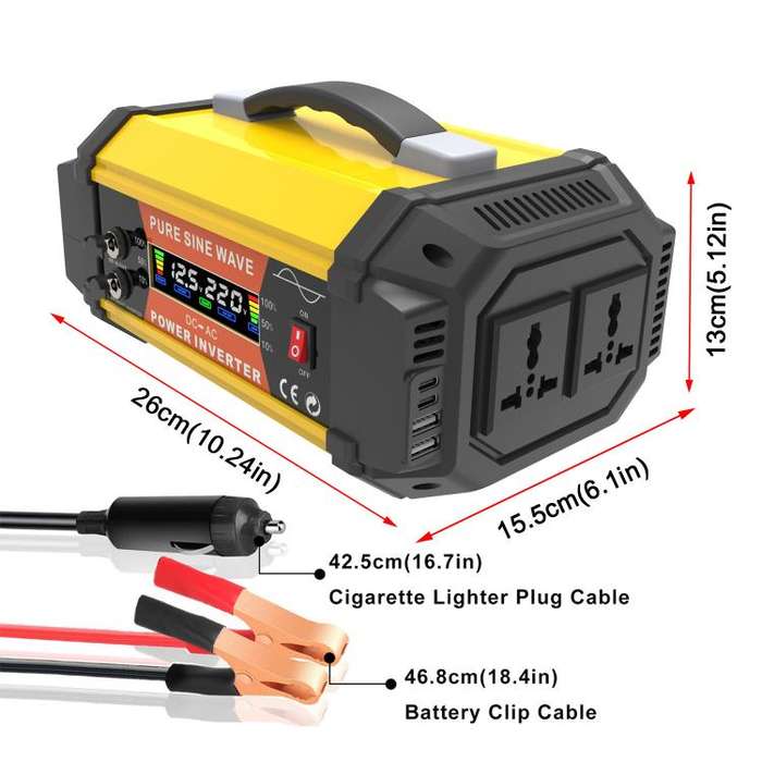 Gurxun Pure Sine Wave Inverter With Dual AC Outlets 2 USB + 2 Type-C Ports Car Power Converter, S...