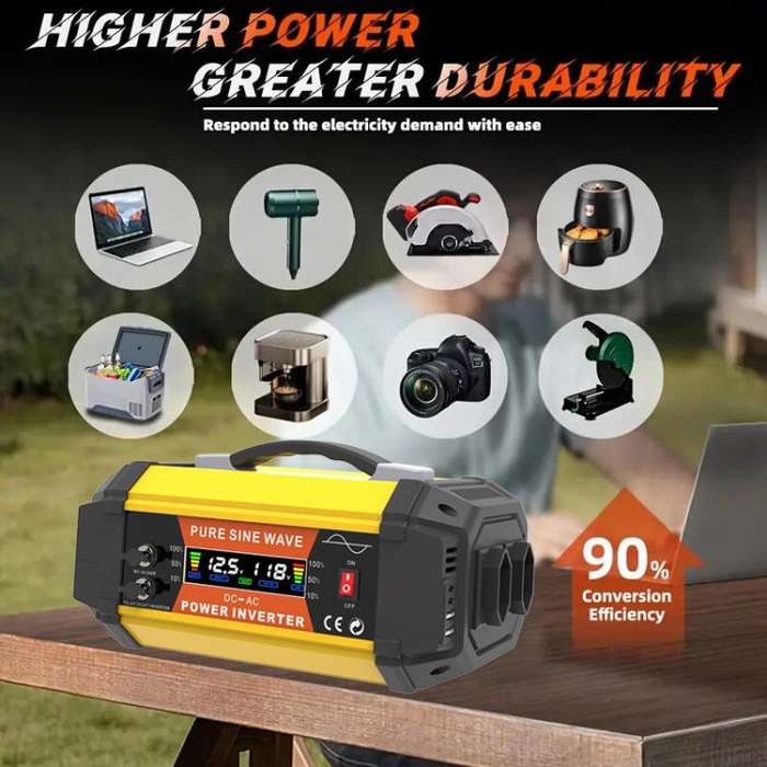 Gurxun Pure Sine Wave Inverter With Dual AC Outlets 2 USB + 2 Type-C Ports Car Power Converter, S...