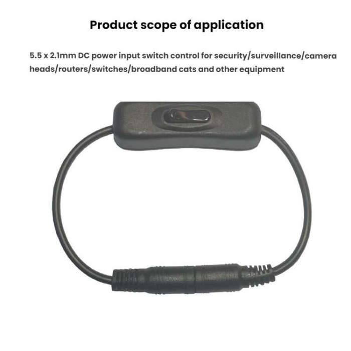 2pcs 5.5x2.1mm Male Female Connection Cable DC Switch Cable 304 Switch Power Cable(Black)