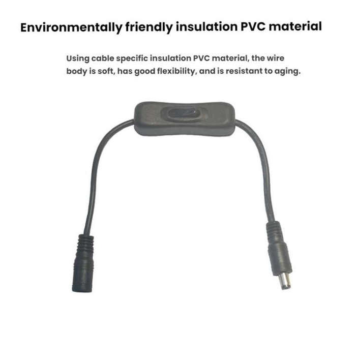 2pcs 5.5x2.1mm Male Female Connection Cable DC Switch Cable 304 Switch Power Cable(Black)