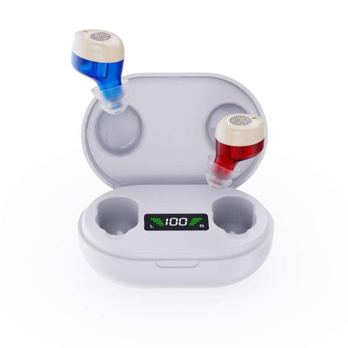 Wireless Invisible Hearing Aid With Digital Display Charging Case & Touch Control Red Blue+White ...