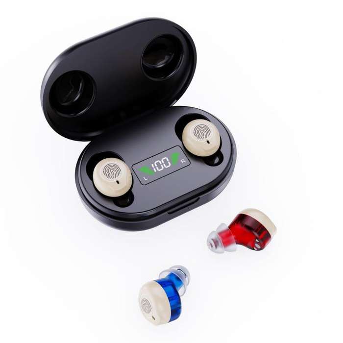 Wireless Invisible Hearing Aid With Digital Display Charging Case & Touch Control Red Blue+Black ...