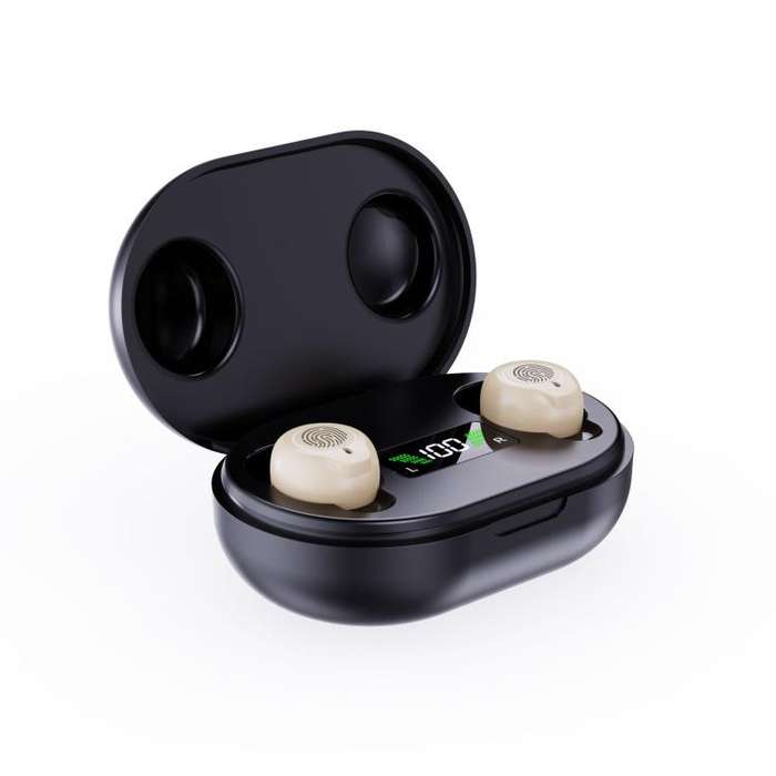 Wireless Invisible Hearing Aid With Digital Display Charging Case & Touch Control Skin Color+Blac...