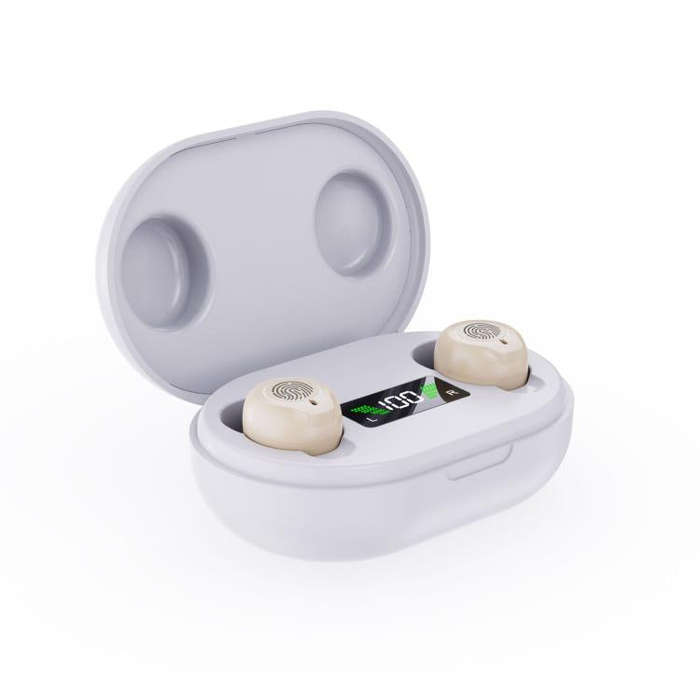 Wireless Invisible Hearing Aid With Digital Display Charging Case & Touch Control Skin Color +Whi...