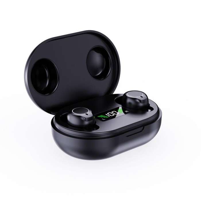 Wireless Invisible Hearing Aid With Digital Display Charging Case & Touch Control Black+Black