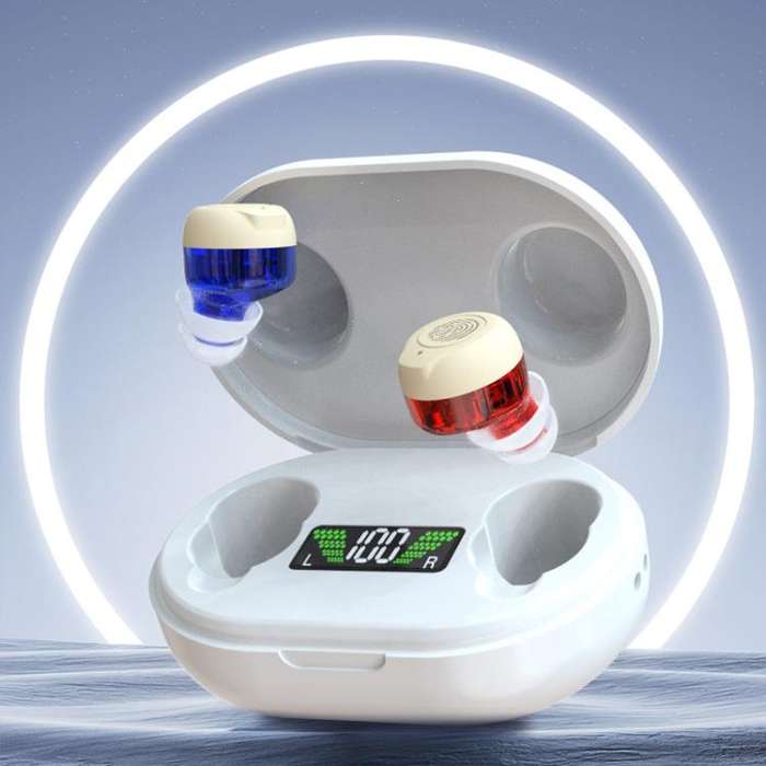 Wireless Invisible Hearing Aid With Digital Display Charging Case & Touch Control Black+Black