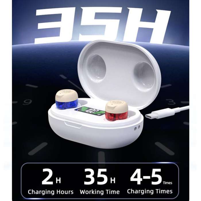 Wireless Invisible Hearing Aid With Digital Display Charging Case & Touch Control Red Blue+Black ...