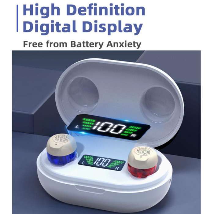 Wireless Invisible Hearing Aid With Digital Display Charging Case & Touch Control White+Black Case