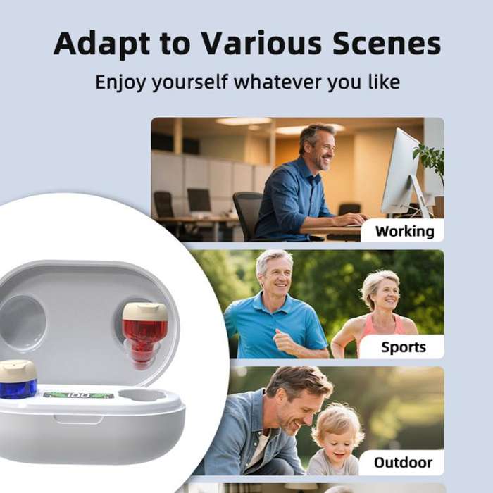 Wireless Invisible Hearing Aid With Digital Display Charging Case & Touch Control White+Black Case