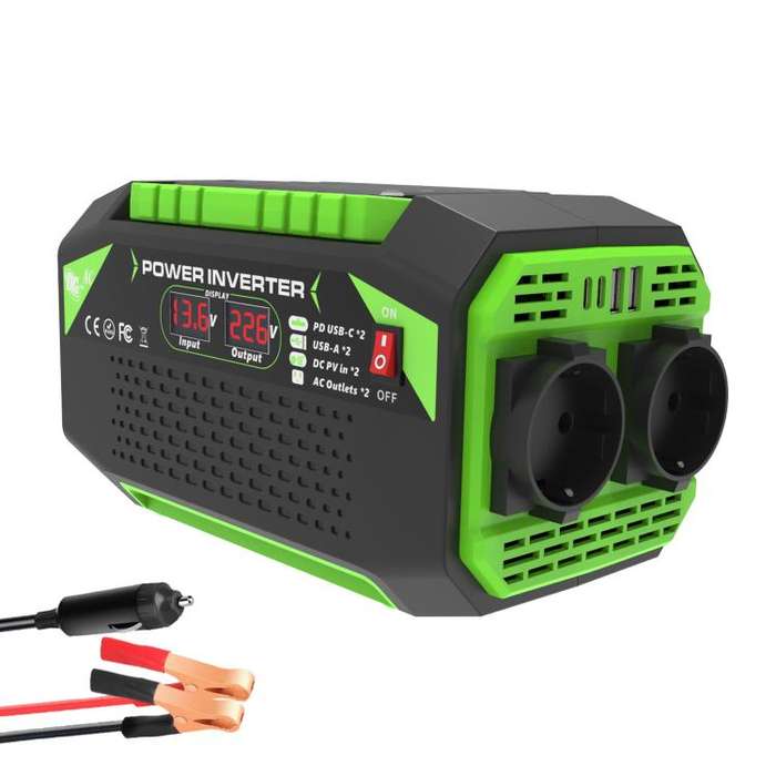 Gurxun Car Pure Sine Wave Inverter Dual AC Sockets + 2 USB + 2 Type-C Ports Outdoor Car Power Con...