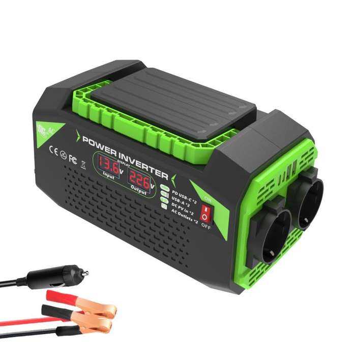 Gurxun Car Pure Sine Wave Inverter Dual AC Sockets + 2 USB + 2 Type-C Ports Outdoor Car Power Con...
