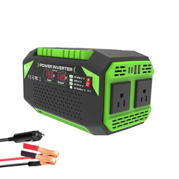 Gurxun Car Pure Sine Wave Inverter Dual AC Sockets + 2 USB + 2 Type-C Ports Outdoor Car Power Con...