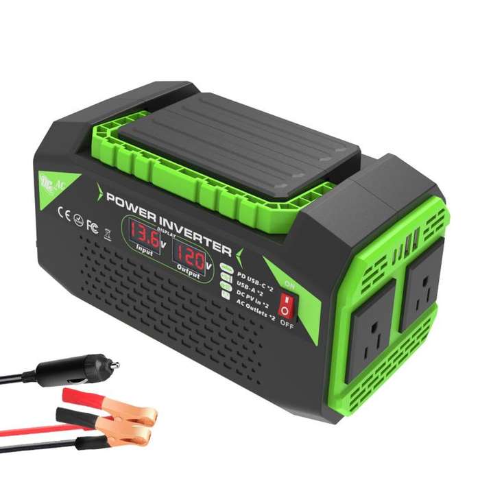 Gurxun Car Pure Sine Wave Inverter Dual AC Sockets + 2 USB + 2 Type-C Ports Outdoor Car Power Con...