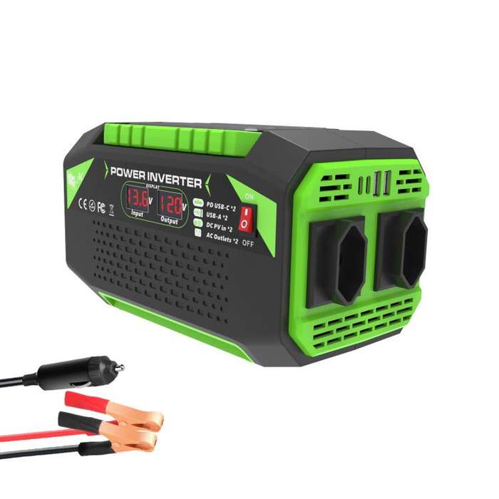 Gurxun Car Pure Sine Wave Inverter Dual AC Sockets + 2 USB + 2 Type-C Ports Outdoor Car Power Con...