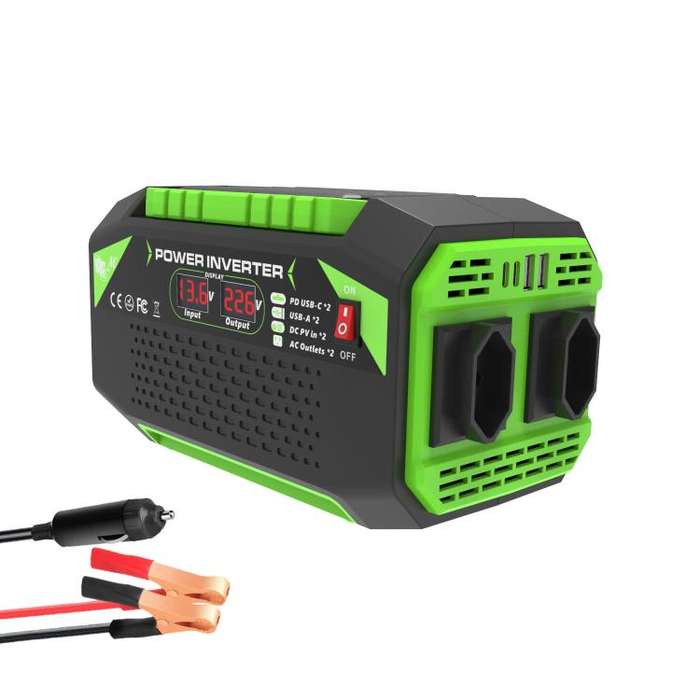Gurxun Car Pure Sine Wave Inverter Dual AC Sockets + 2 USB + 2 Type-C Ports Outdoor Car Power Con...