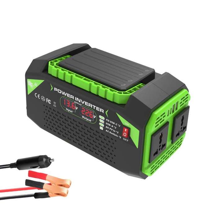 Gurxun Car Pure Sine Wave Inverter Dual AC Sockets + 2 USB + 2 Type-C Ports Outdoor Car Power Con...