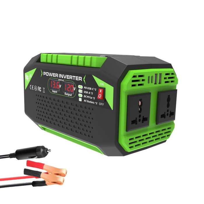 Gurxun Car Pure Sine Wave Inverter Dual AC Sockets + 2 USB + 2 Type-C Ports Outdoor Car Power Con...
