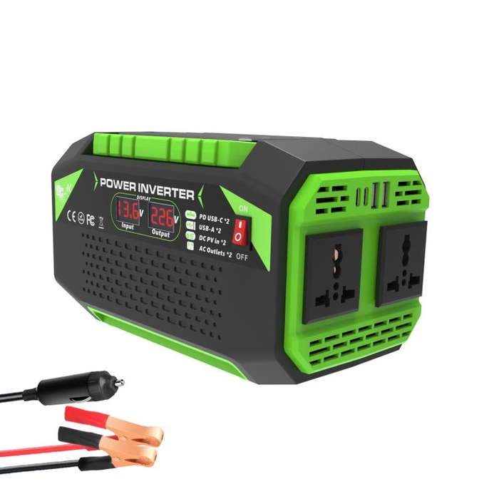 Gurxun Car Pure Sine Wave Inverter Dual AC Sockets + 2 USB + 2 Type-C Ports Outdoor Car Power Con...