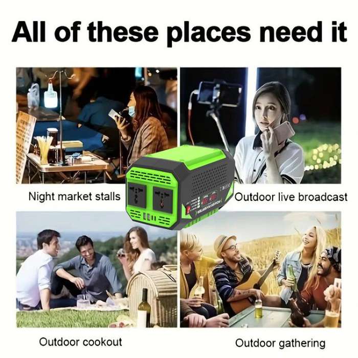 Gurxun Car Pure Sine Wave Inverter Dual AC Sockets + 2 USB + 2 Type-C Ports Outdoor Car Power Con...