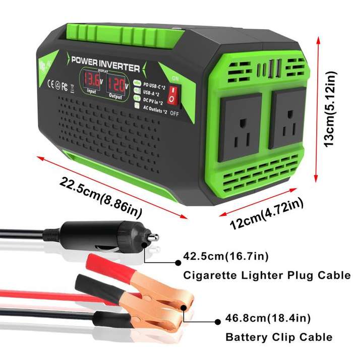 Gurxun Car Pure Sine Wave Inverter Dual AC Sockets + 2 USB + 2 Type-C Ports Outdoor Car Power Con...
