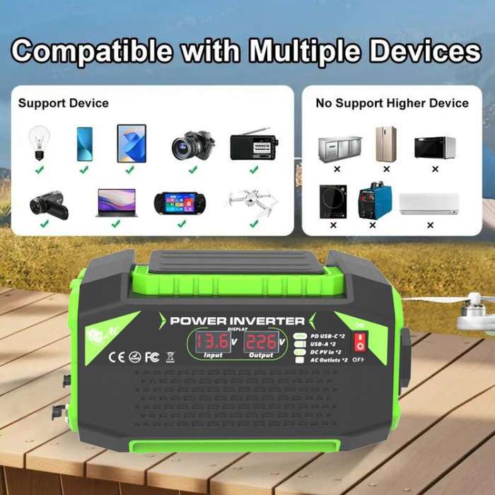 Gurxun Car Pure Sine Wave Inverter Dual AC Sockets + 2 USB + 2 Type-C Ports Outdoor Car Power Con...