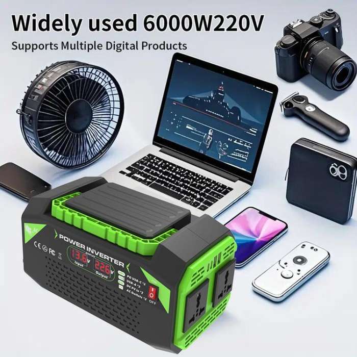 Gurxun Car Pure Sine Wave Inverter Dual AC Sockets + 2 USB + 2 Type-C Ports Outdoor Car Power Con...