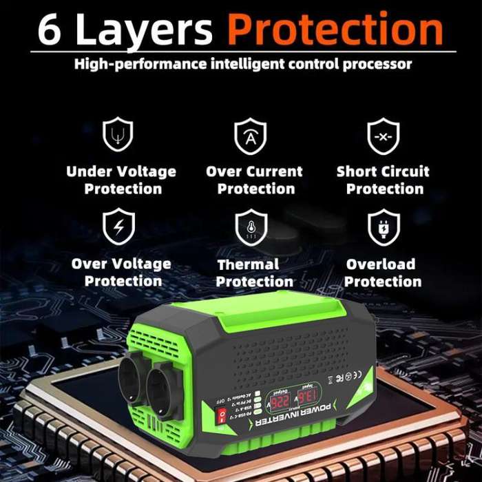 Gurxun Car Pure Sine Wave Inverter Dual AC Sockets + 2 USB + 2 Type-C Ports Outdoor Car Power Con...