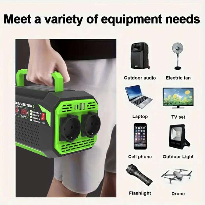 Gurxun Car Pure Sine Wave Inverter Dual AC Sockets + 2 USB + 2 Type-C Ports Outdoor Car Power Con...