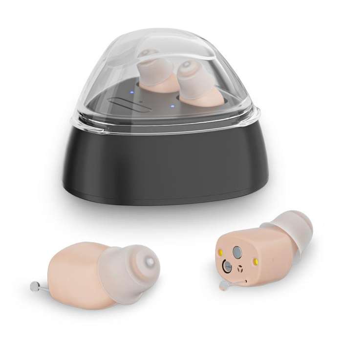 Ultra-Compact In-Ear Invisible Hearing Amplifier With Charging Case For Elderly(Skin Color+Black ...