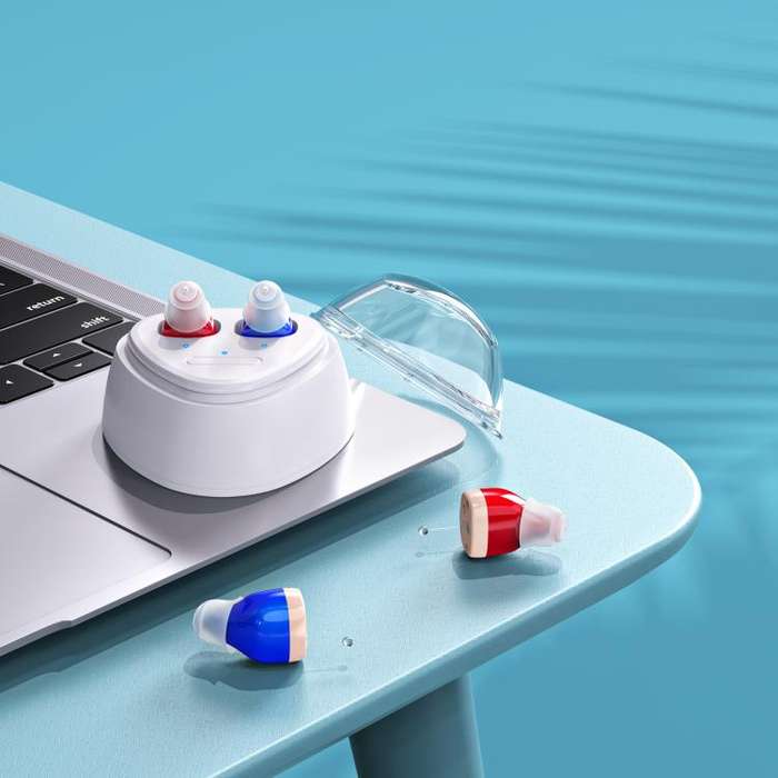 Ultra-Compact In-Ear Invisible Hearing Amplifier With Charging Case For Elderly(Skin Color+Black ...