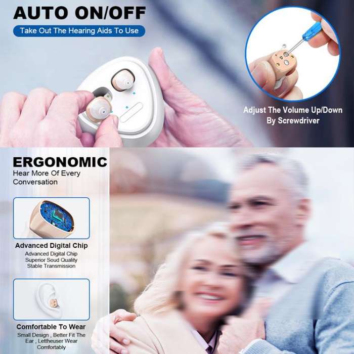Ultra-Compact In-Ear Invisible Hearing Amplifier With Charging Case For Elderly(Skin Color+Black ...
