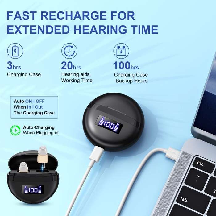 Hearing Aids With Digital Display Charging Case Noise Cancelling Invisible In-Ear Sound Amplifier...