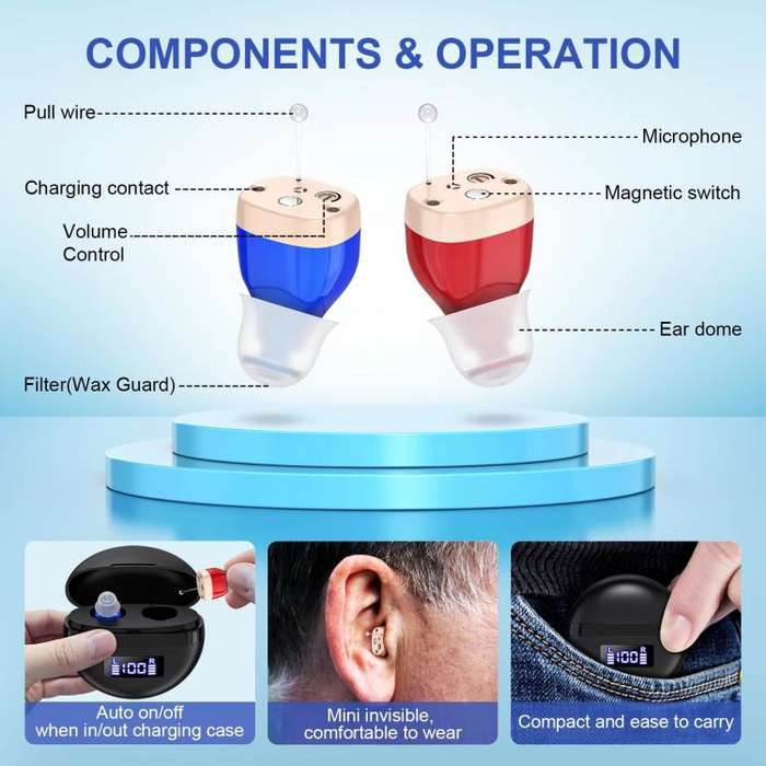 Hearing Aids With Digital Display Charging Case Noise Cancelling Invisible In-Ear Sound Amplifier...