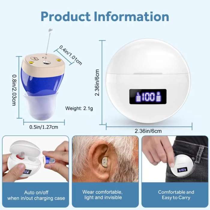 Hearing Aids With Digital Display Charging Case Noise Cancelling Invisible In-Ear Sound Amplifier...