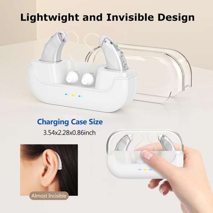 Behind-The-Ear Hearing Aids With Charging Case Smart Noise Cancelling & No Feedback Whistling(Sil...