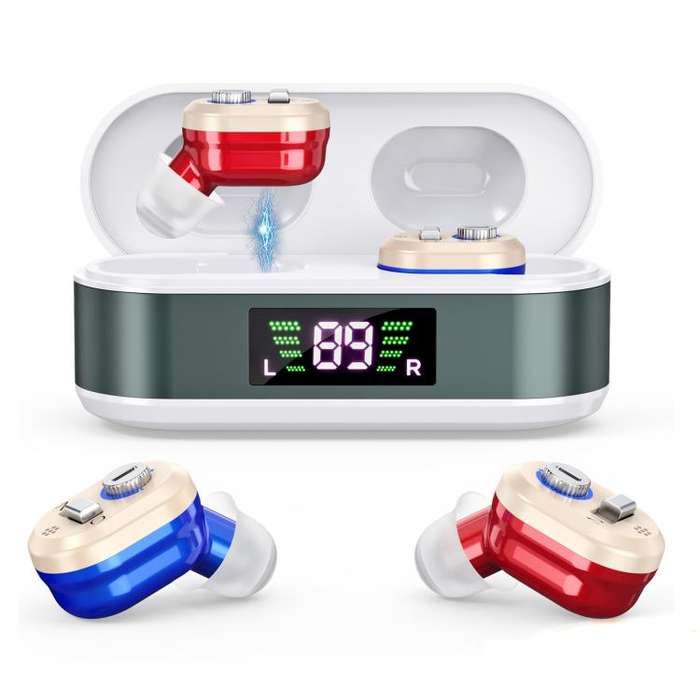 Invisible In-Ear Hearing Aids with Charging Case & Digital Display Noise Cancelling Feedback-Free...
