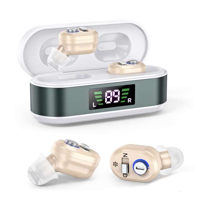 Invisible In-Ear Hearing Aids with Charging Case & Digital Display Noise Cancelling Feedback-Free...