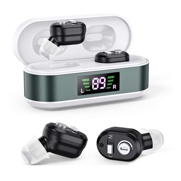 Invisible In-Ear Hearing Aids with Charging Case & Digital Display Noise Cancelling Feedback-Free...