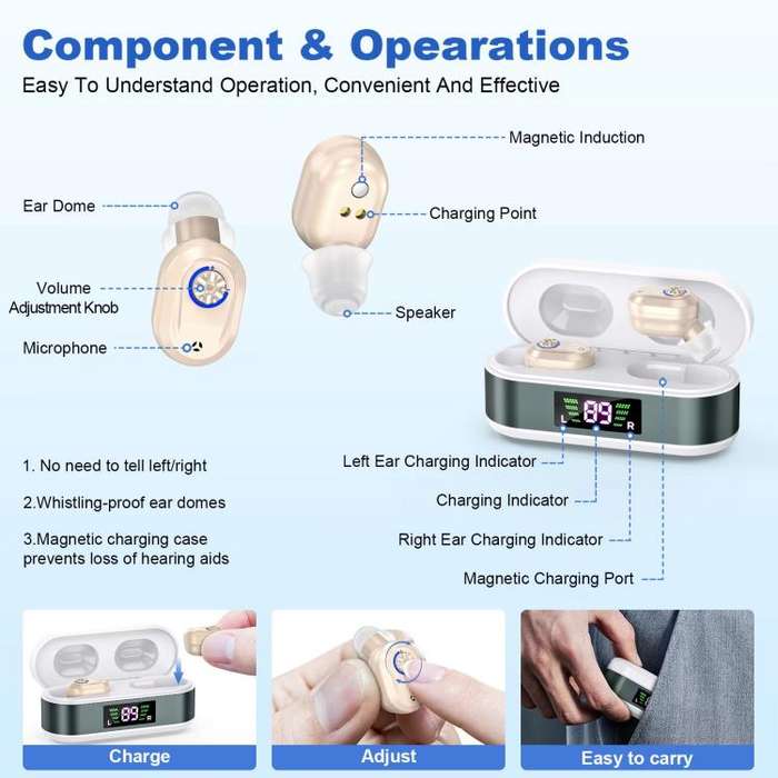 Invisible In-Ear Hearing Aids with Charging Case & Digital Display Noise Cancelling Feedback-Free...
