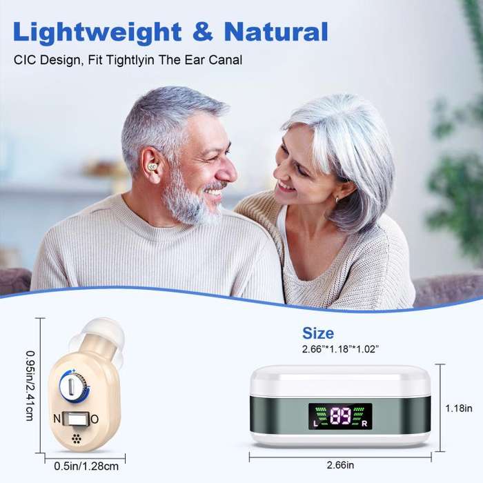 Invisible In-Ear Hearing Aids with Charging Case & Digital Display Noise Cancelling Feedback-Free...