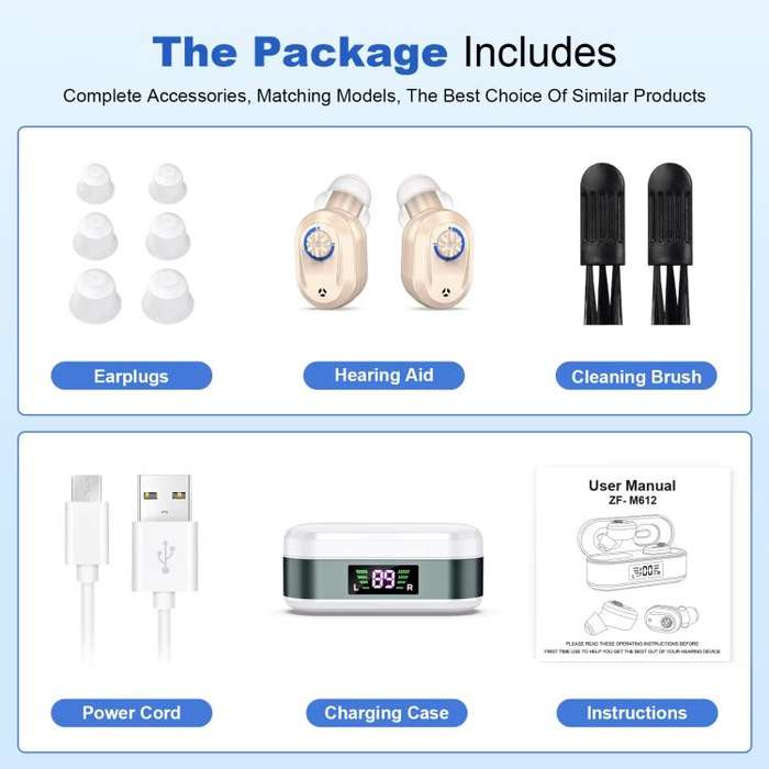 Invisible In-Ear Hearing Aids with Charging Case & Digital Display Noise Cancelling Feedback-Free...