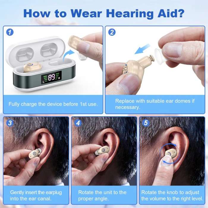 Invisible In-Ear Hearing Aids with Charging Case & Digital Display Noise Cancelling Feedback-Free...