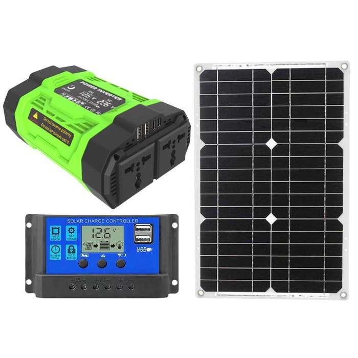 Gurxun Modified Wave Inverter With 18W Solar Panel + 30A Controller Dual Socket + 2 USB + 2 Type-...